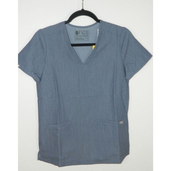 FIGS Technical Collection Scrub Top Women's X-Small Blue Heather Denim Casma - Picture 3 of 11